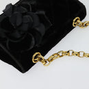 CHANEL Matelasse Camellia Chain Shoulder Bag Velor Black Gold CC Auth bs26015-6
