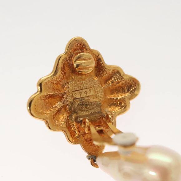 CHANEL Pearl Earring metal Gold CC Auth bs26024