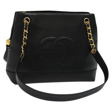 CHANEL COCO Mark Chain Shoulder Bag Caviar Skin Black Gold CC Auth bs26042