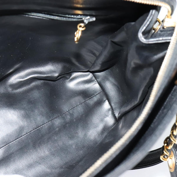 CHANEL COCO Mark Chain Shoulder Bag Caviar Skin Black Gold CC Auth bs26042