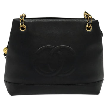 CHANEL COCO Mark Chain Shoulder Bag Caviar Skin Black Gold CC Auth bs26042 - 0