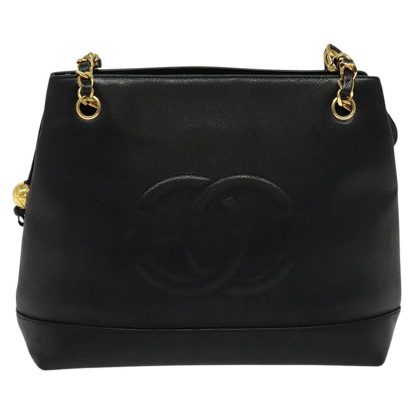 CHANEL COCO Mark Chain Shoulder Bag Caviar Skin Black Gold CC Auth bs26042