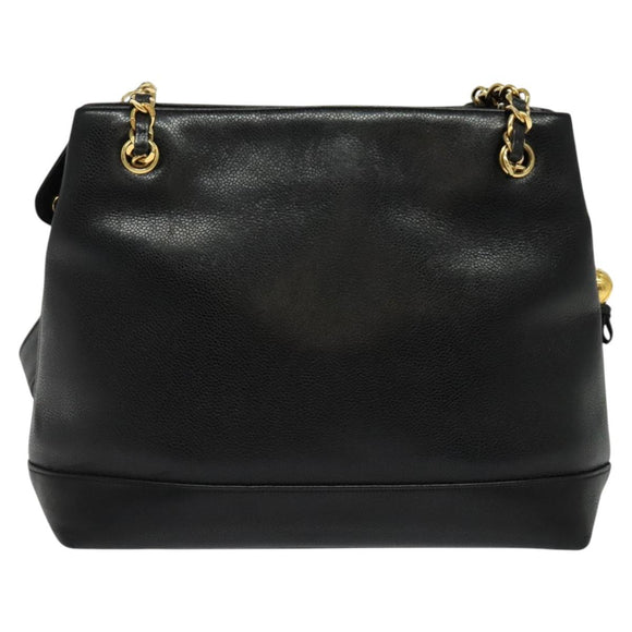 CHANEL COCO Mark Chain Shoulder Bag Caviar Skin Black Gold CC Auth bs26042