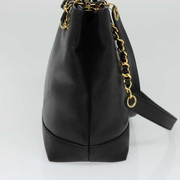 CHANEL COCO Mark Chain Shoulder Bag Caviar Skin Black Gold CC Auth bs26042