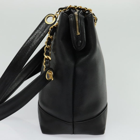 CHANEL COCO Mark Chain Shoulder Bag Caviar Skin Black Gold CC Auth bs26042
