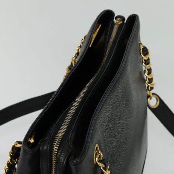 CHANEL COCO Mark Chain Shoulder Bag Caviar Skin Black Gold CC Auth bs26042