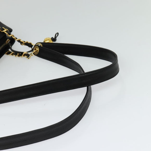CHANEL COCO Mark Chain Shoulder Bag Caviar Skin Black Gold CC Auth bs26042