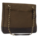 CHANEL Chain Tote Bag Coated Canvas Leather Brown Gold CC Auth bs26043-1