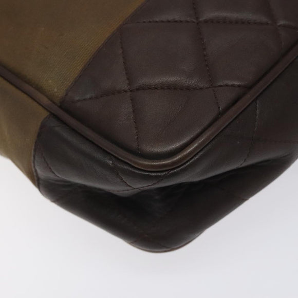 CHANEL Chain Tote Bag Coated Canvas Leather Brown Gold CC Auth bs26043