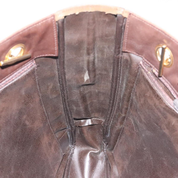 CHANEL Chain Tote Bag Coated Canvas Leather Brown Gold CC Auth bs26043