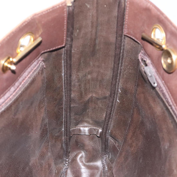 CHANEL Chain Tote Bag Coated Canvas Leather Brown Gold CC Auth bs26043