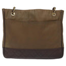 CHANEL Chain Tote Bag Coated Canvas Leather Brown Gold CC Auth bs26043-13