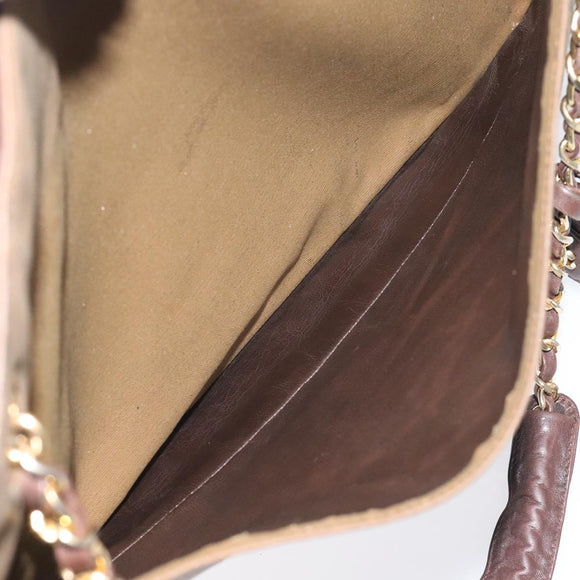 CHANEL Chain Tote Bag Coated Canvas Leather Brown Gold CC Auth bs26043