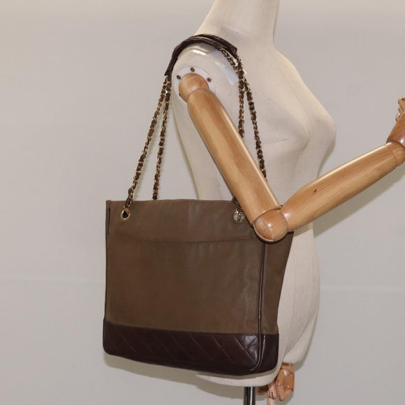 CHANEL Chain Tote Bag Coated Canvas Leather Brown Gold CC Auth bs26043