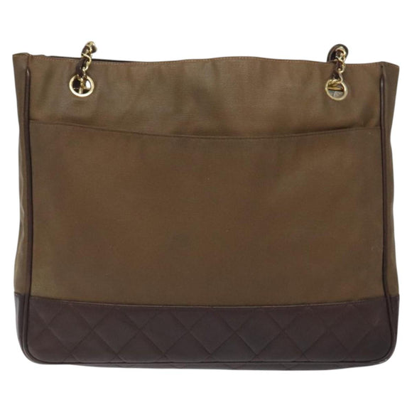 CHANEL Chain Tote Bag Beschichtete Canvas Leder Braun Gold CC Auth bs26043