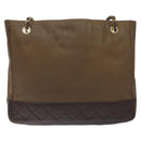 CHANEL Chain Tote Bag Coated Canvas Leather Brown Gold CC Auth bs26043-2