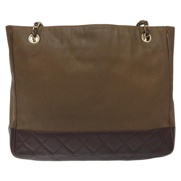 CHANEL Chain Tote Bag Beschichtete Canvas Leder Braun Gold CC Auth bs26043