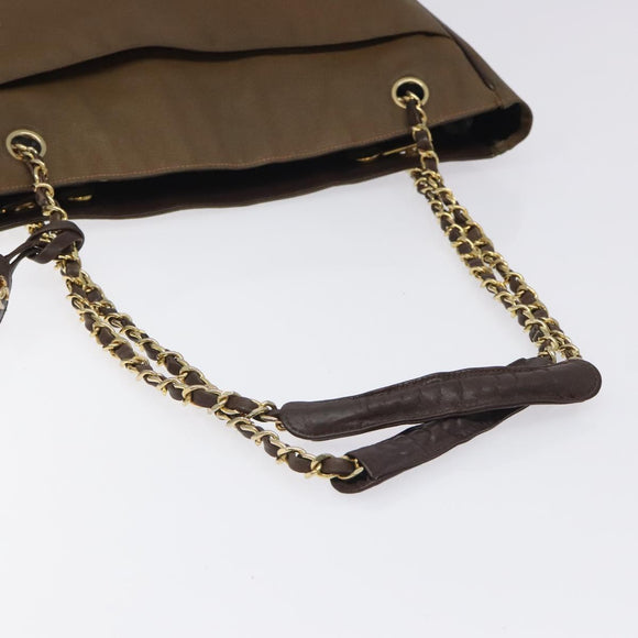 CHANEL Chain Tote Bag Beschichtete Canvas Leder Braun Gold CC Auth bs26043