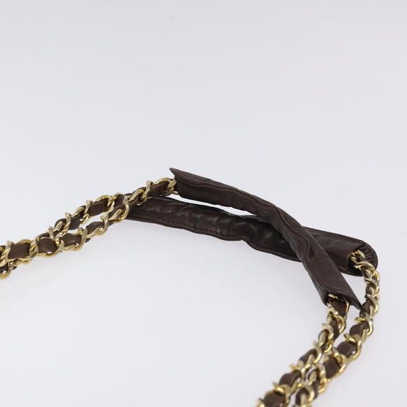 CHANEL Chain Tote Bag Beschichtete Canvas Leder Braun Gold CC Auth bs26043