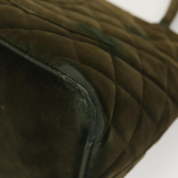 CHANEL Matelasse Reprint Tote Bag Velor Khaki CC Auth bs26044