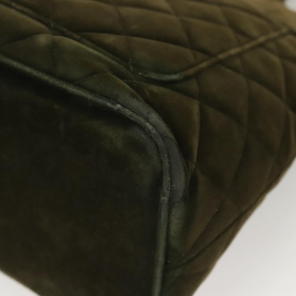 CHANEL Matelasse Reprint Tote Bag Velor Khaki CC Auth bs26044