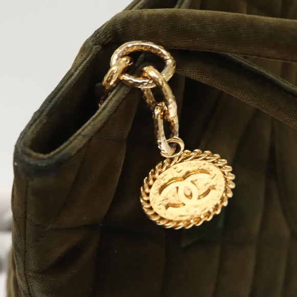 CHANEL Matelasse Reprint Tote Bag Velor Khaki CC Auth bs26044
