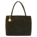 CHANEL Matelasse Reprint Tote Bag Velor Khaki CC Auth bs26044-13