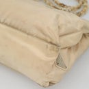 PRADA Chain Shoulder Bag Nylon Beige Silver Auth bs26049-8