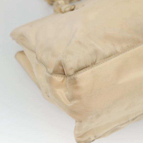 PRADA Chain Shoulder Bag Nylon Beige Silver Auth bs26049