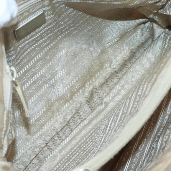 PRADA Chain Shoulder Bag Nylon Beige Silver Auth bs26049