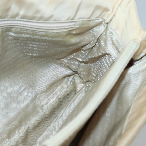 PRADA Chain Shoulder Bag Nylon Beige Silver Auth bs26049