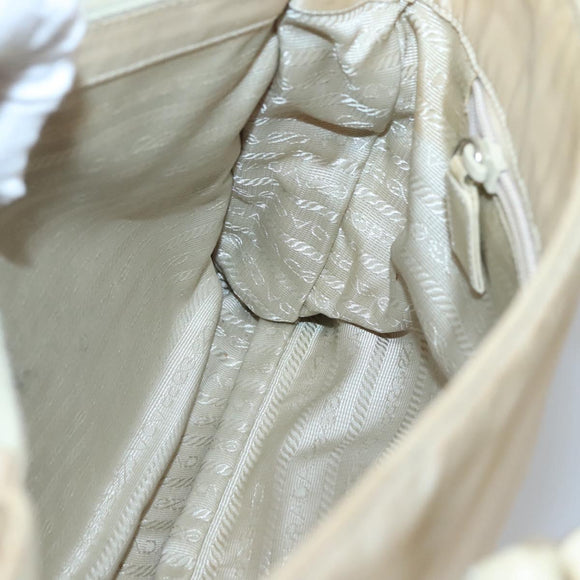 PRADA Chain Shoulder Bag Nylon Beige Silver Auth bs26049