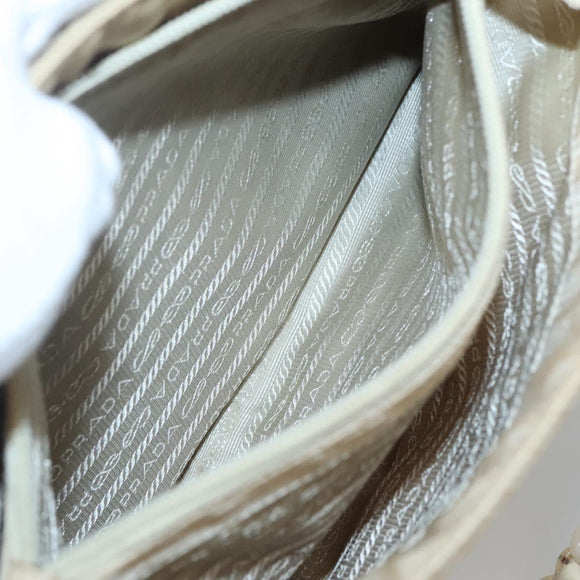 PRADA Chain Shoulder Bag Nylon Beige Silver Auth bs26049