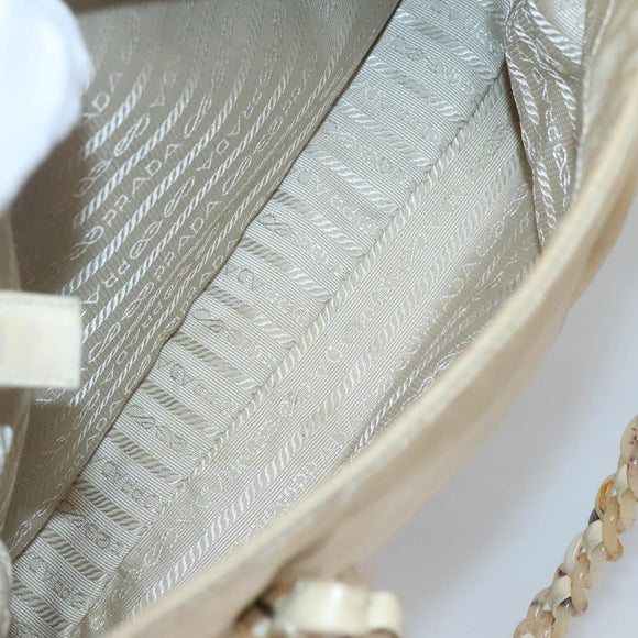 PRADA Chain Shoulder Bag Nylon Beige Silver Auth bs26049