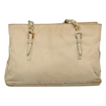 PRADA Chain Shoulder Bag Nylon Beige Silver Auth bs26049 - 0