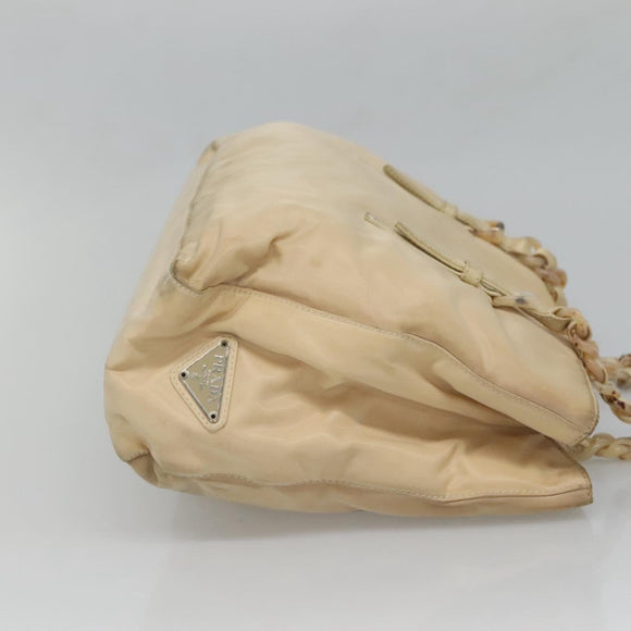 PRADA Chain Shoulder Bag Nylon Beige Silver Auth bs26049