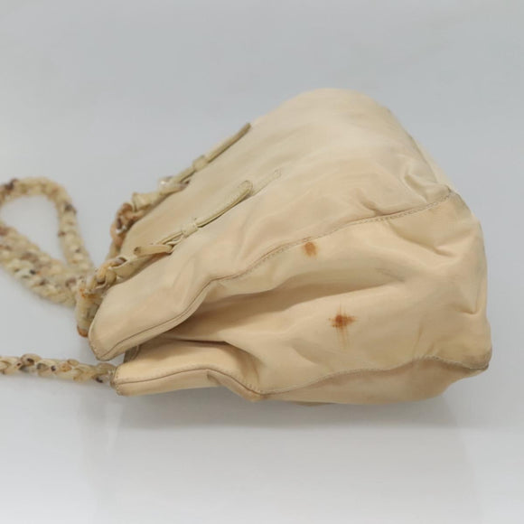 PRADA Chain Shoulder Bag Nylon Beige Silver Auth bs26049