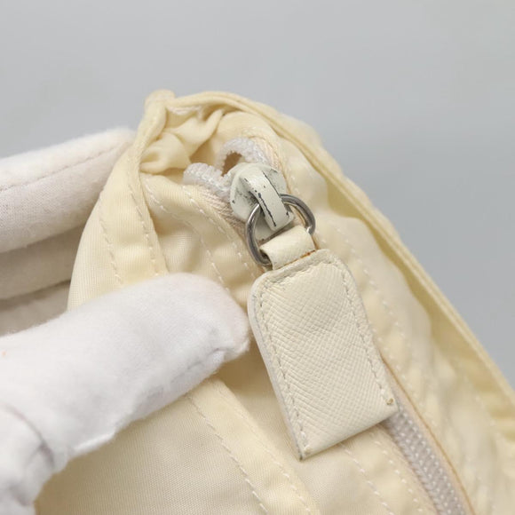 PRADA Tote Bag Nylon Cream Silver Auth bs26062