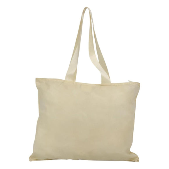 PRADA Tote Bag Nylon Cream Silver Auth bs26062