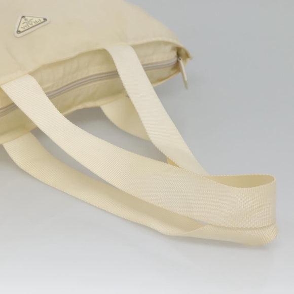 PRADA Tote Bag Nylon Cream Silver Auth bs26062