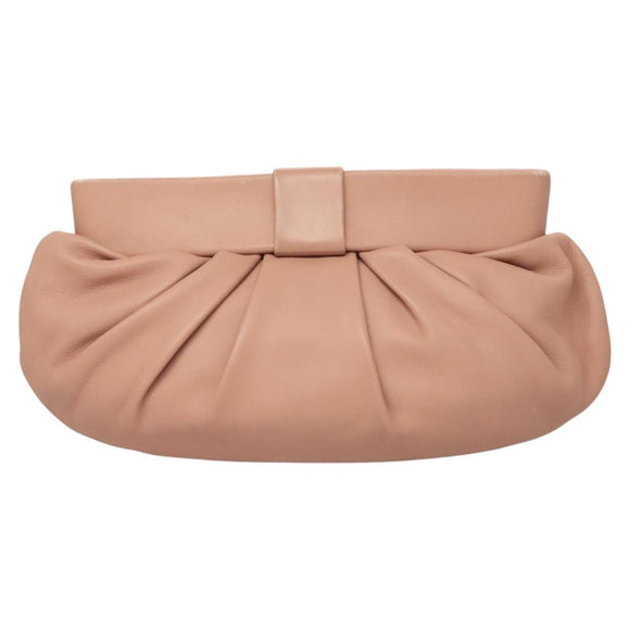 VALENTINO Clutch Bag Leather Pink Gold Auth bs26076