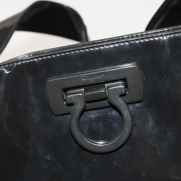 Salvatore Ferragamo Gancini Tote Bag Enamel Black Auth bs26078