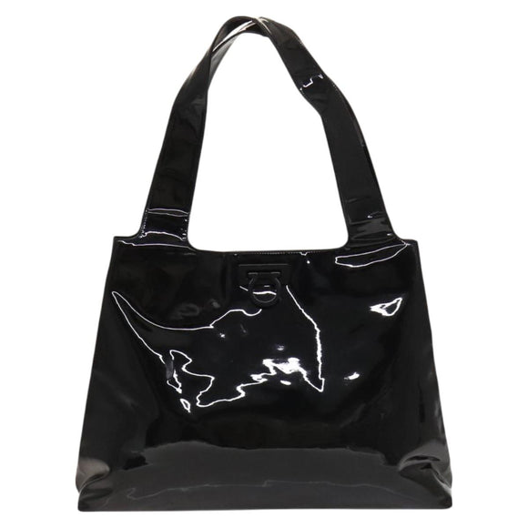 Salvatore Ferragamo Gancini Tote Bag Enamel Black Auth bs26078