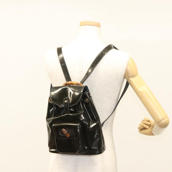 GUCCI Bamboo Backpack Enamel Navy Gold 003 2058 0030 Auth bs26080