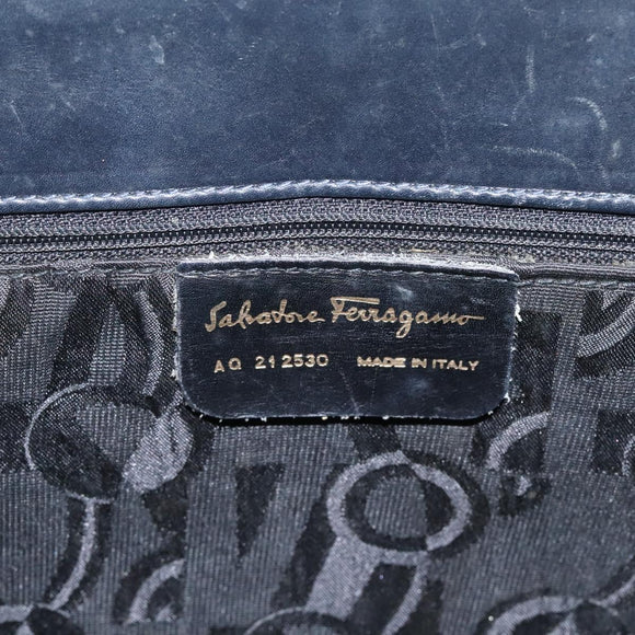 Salvatore Ferragamo Vala Tote Bag Leather Navy Gold Auth bs26090