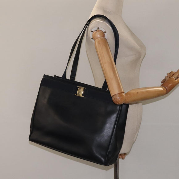 Salvatore Ferragamo Vala Tote Bag Leather Navy Gold Auth bs26090
