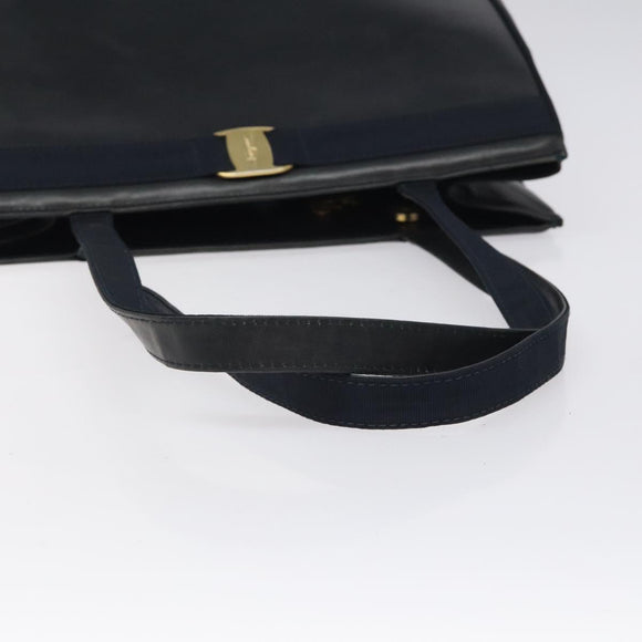 Salvatore Ferragamo Vala Tote Bag Leather Navy Gold Auth bs26090