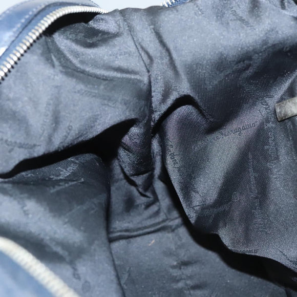 Salvatore Ferragamo Shoulder Bag Canvas Navy Silver Auth bs26091