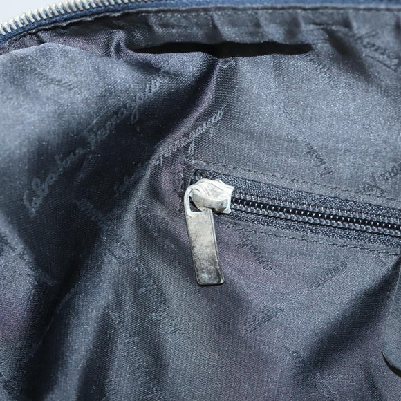 Salvatore Ferragamo Shoulder Bag Canvas Navy Silver Auth bs26091