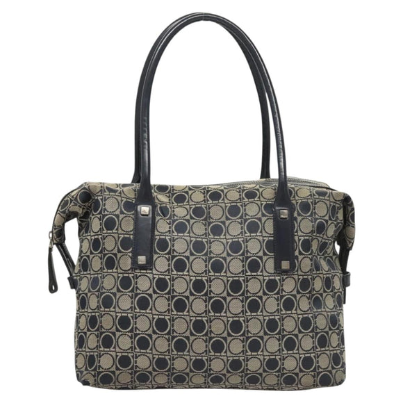 Salvatore Ferragamo Shoulder Bag Canvas Navy Silver Auth bs26091